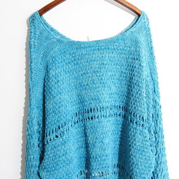 NWT Free People Coconut V-Neck Sweater Pristine Waters Loose Knit Oversized XL - Picture 10 of 13